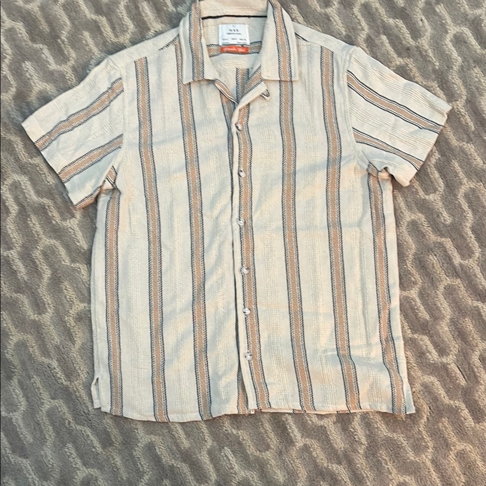 Men's Beige and Brown Striped Casual Shirt